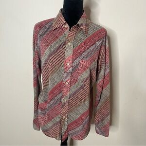 Jantzen Women’s Vintage Multicolor Diagonal Dot Long Sleeve Button Down Top Sz L